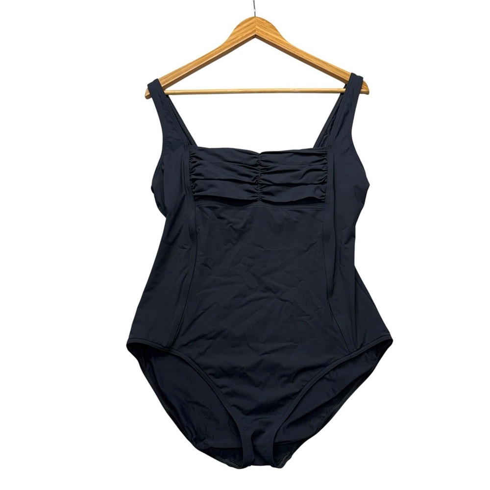 Calvin Klein Womens Swimsuit 14 Black One Piece Swim Modest Shelf Bra